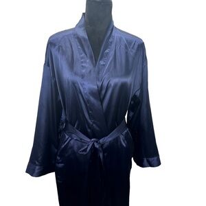 Victoria's Secret Vintage Midnight Navy Blue Satin Robe One Size